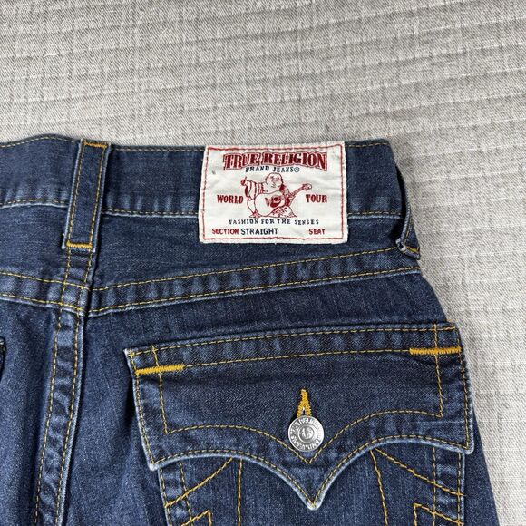 True Religion Ricky Jean Men 29x27 Relaxed Straight Denim Pocket Big T Flap Y2K - Picture 7 of 10